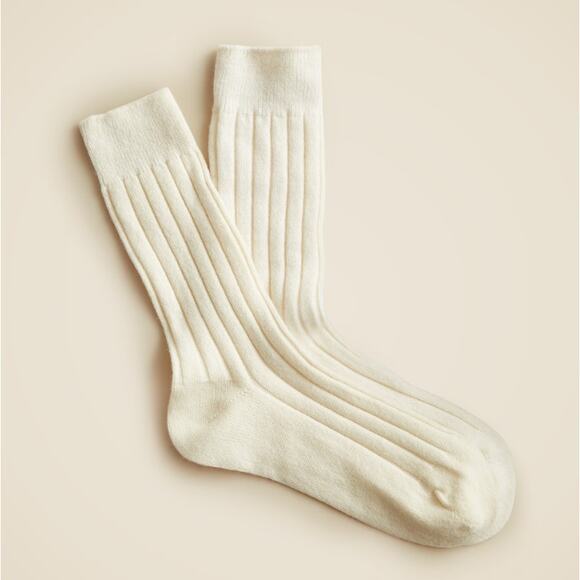 J.Crew Cashmere Blend Trouser Socks WMNS One Size Cream Mid-Calf Stretch 1 Pair - Picture 1 of 5